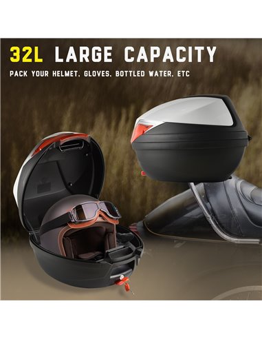 HOMCOM 32L Motorcycle Tail box Helmet Top Case Motorbike Luggage Storage Trunk Carrier Mount Rack AA0-060