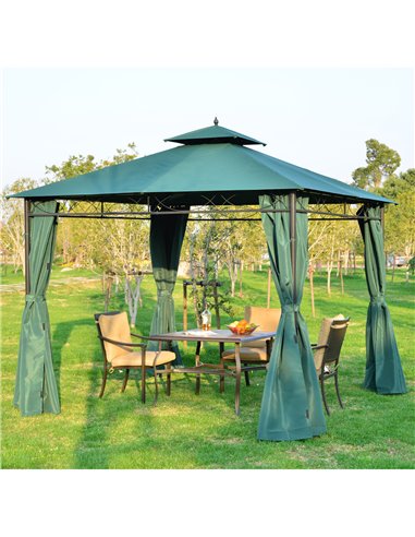 Outsunny 3(m) x 3(m) Metal Garden Gazebo Marquee Party Tent Patio Canopy Pavilion + Sidewalls - Green