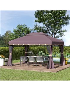 Outsunny 3x4m Aluminium Alloy Gazebo Marquee Canopy Pavilion with Nets and Sidewalls, Coffee 2