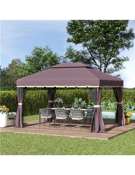 Outsunny 3 x 4m Aluminium Alloy Gazebo Marquee Canopy Pavilion Patio Garden Party Tent Shelter with Nets and Sidewalls - Coffee - pic 11217 | FastDaddyshop