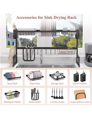 HOMCOM 93cm Modular Over-Sink Drying Rack 801-287V00BK