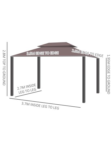 Outsunny 3 x 4m Aluminium Alloy Gazebo Marquee Canopy Pavilion Patio Garden Party Tent Shelter with Nets and Sidewalls - Coffee