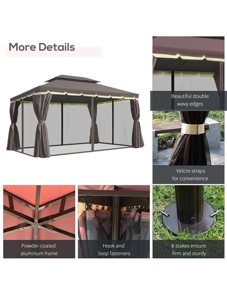 Outsunny 3 x 4m Aluminium Alloy Gazebo Marquee Canopy Pavilion Patio Garden Party Tent Shelter with Nets and Sidewalls - Coffee - pic 11220 | FastDaddyshop