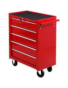 HOMCOM 5 Drawer Tool Chest on Wheels, Lockable Steel Tool Trolley with Side Handle for Workshop, Garage, Red E2-0004