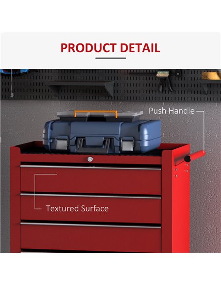 HOMCOM 5 Drawer Tool Chest on Wheels, Lockable Steel Tool Trolley with Side Handle for Workshop, Garage, Red E2-0004 - pic 112207 | FastDaddyshop