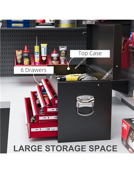 HOMCOM Steel Six Drawer Tool Storage Carry Chest, with Lock and Keys - Red B20-107V00MX - pic 112214 | FastDaddyshop