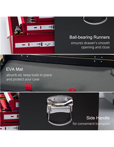 HOMCOM Steel Six Drawer Tool Storage Carry Chest, with Lock and Keys - Red B20-107V00MX