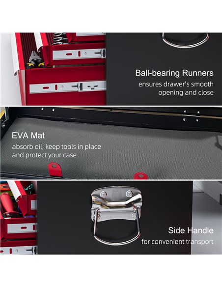 HOMCOM Steel Six Drawer Tool Storage Carry Chest, with Lock and Keys - Red B20-107V00MX - pic 112216 | FastDaddyshop