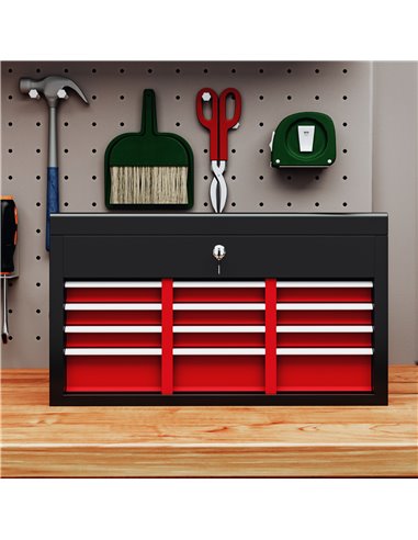 HOMCOM Steel Six Drawer Tool Storage Carry Chest, with Lock and Keys - Red B20-107V00MX