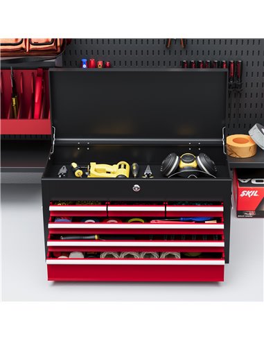 HOMCOM Steel Six Drawer Tool Storage Carry Chest, with Lock and Keys - Red B20-107V00MX