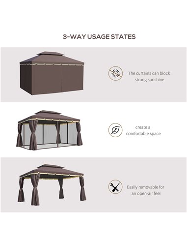 Outsunny 3 x 4m Aluminium Alloy Gazebo Marquee Canopy Pavilion Patio Garden Party Tent Shelter with Nets and Sidewalls - Coffee