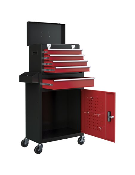 HOMCOM Two-Part Tool Storage Chest on Wheels - Black/Red B20-105V00MX - pic 112229 | FastDaddyshop