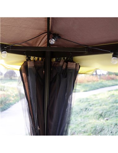 Outsunny 3 x 4m Aluminium Alloy Gazebo Marquee Canopy Pavilion Patio Garden Party Tent Shelter with Nets and Sidewalls - Coffee