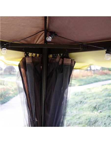 Outsunny 3 x 4m Aluminium Alloy Gazebo Marquee Canopy Pavilion Patio Garden Party Tent Shelter with Nets and Sidewalls - Coffee - pic 11223 | FastDaddyshop