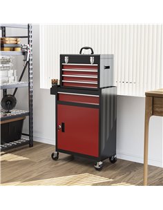 HOMCOM Two-Part Tool Storage Chest on Wheels - Black/Red B20-105V00MX 2