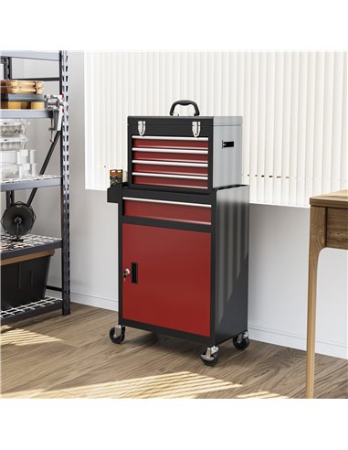 HOMCOM Two-Part Tool Storage Chest on Wheels - Black/Red B20-105V00MX