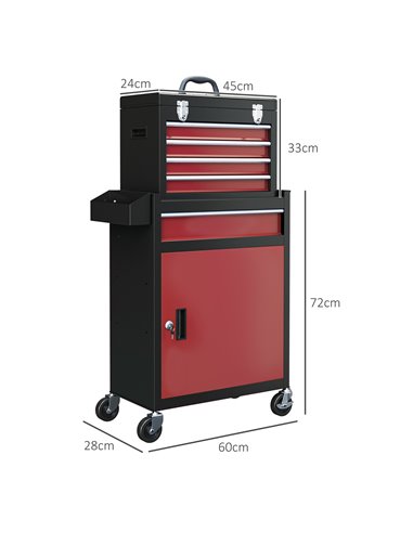 HOMCOM Two-Part Tool Storage Chest on Wheels - Black/Red B20-105V00MX