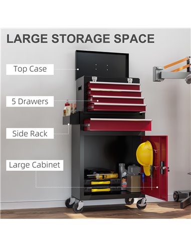 HOMCOM Two-Part Tool Storage Chest on Wheels - Black/Red B20-105V00MX