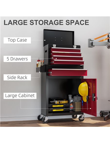 HOMCOM Two-Part Tool Storage Chest on Wheels - Black/Red B20-105V00MX - pic 112232 | FastDaddyshop