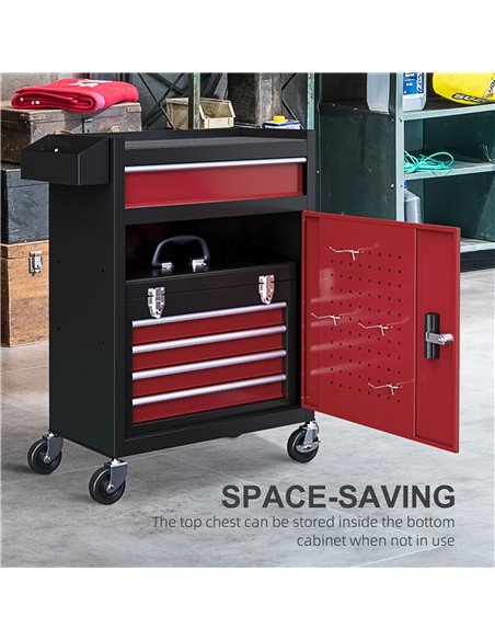 HOMCOM Two-Part Tool Storage Chest on Wheels - Black/Red B20-105V00MX - pic 112233 | FastDaddyshop