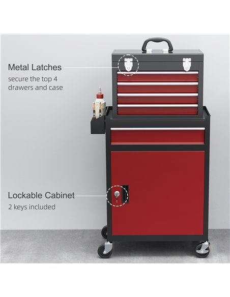 HOMCOM Two-Part Tool Storage Chest on Wheels - Black/Red B20-105V00MX - pic 112234 | FastDaddyshop