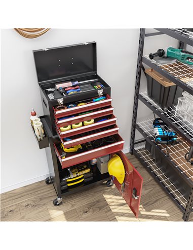 HOMCOM Two-Part Tool Storage Chest on Wheels - Black/Red B20-105V00MX