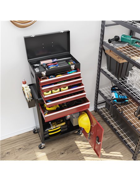 HOMCOM Two-Part Tool Storage Chest on Wheels - Black/Red B20-105V00MX - pic 112236 | FastDaddyshop
