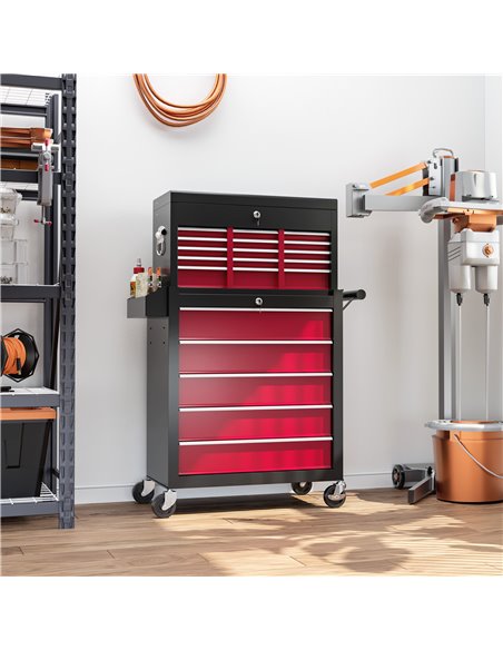 HOMCOM 19 Drawer, Two-Part Tool Storage Chest on Wheels - Red B20-108V00RD - pic 112248 | FastDaddyshop