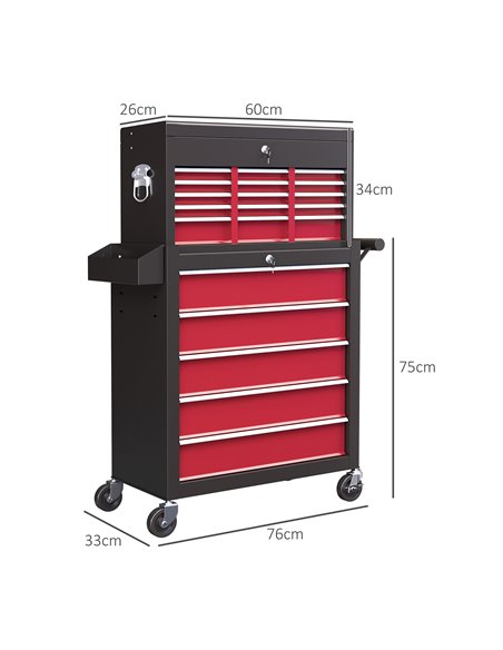 HOMCOM 19 Drawer, Two-Part Tool Storage Chest on Wheels - Red B20-108V00RD - pic 112249 | FastDaddyshop