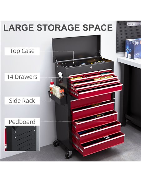 HOMCOM 19 Drawer, Two-Part Tool Storage Chest on Wheels - Red B20-108V00RD - pic 112250 | FastDaddyshop