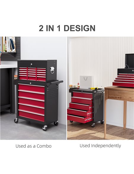 HOMCOM 19 Drawer, Two-Part Tool Storage Chest on Wheels - Red B20-108V00RD - pic 112251 | FastDaddyshop