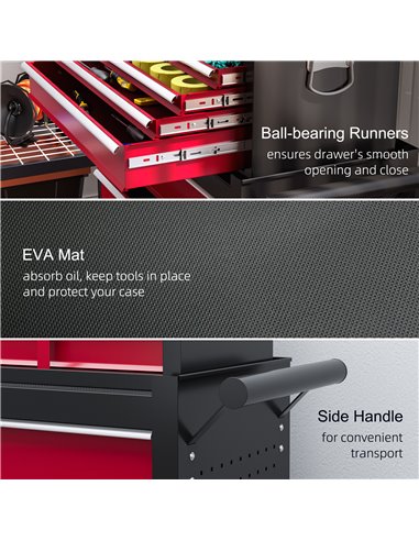 HOMCOM 19 Drawer, Two-Part Tool Storage Chest on Wheels - Red B20-108V00RD