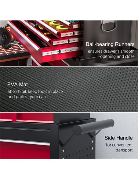 HOMCOM 19 Drawer, Two-Part Tool Storage Chest on Wheels - Red B20-108V00RD - pic 112253 | FastDaddyshop