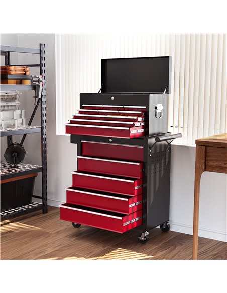HOMCOM 19 Drawer, Two-Part Tool Storage Chest on Wheels - Red B20-108V00RD - pic 112254 | FastDaddyshop