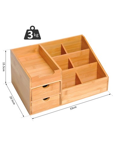 HOMCOM Organiser Holder Multi-Function Storage Caddy Drawers Home Office Stationary Supplies 7 Storage Compartments and 2 Drawer