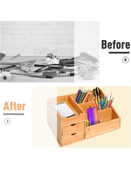 HOMCOM Organiser Holder Multi-Function Storage Caddy Drawers Home Office Stationary Supplies 7 Storage Compartments and 2 Drawer - pic 112259 | FastDaddyshop