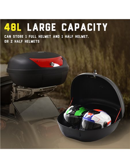 HOMCOM 48L Motorcycle Trunk Travel Luggage Storage Box Motorbike Accessory Large Storage Space For 2 Half Helmet - Black AA0-075 - pic 112286 | FastDaddyshop