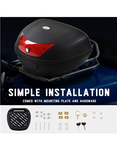 HOMCOM 48L Motorcycle Trunk Travel Luggage Storage Box Motorbike Accessory Large Storage Space For 2 Half Helmet - Black AA0-075