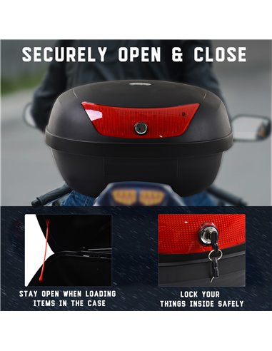 HOMCOM 48L Motorcycle Trunk Travel Luggage Storage Box Motorbike Accessory Large Storage Space For 2 Half Helmet - Black AA0-075
