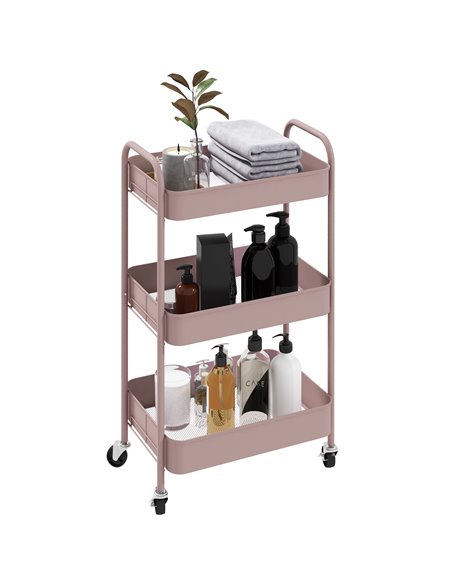 HOMCOM Three-Tier Steel Storage Trolley - Pink 850-292V00PK - pic 112319 | FastDaddyshop