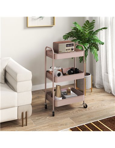 HOMCOM Three-Tier Steel Storage Trolley - Pink 850-292V00PK
