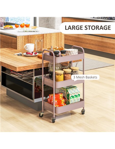 HOMCOM Three-Tier Steel Storage Trolley - Pink 850-292V00PK - pic 112322 | FastDaddyshop
