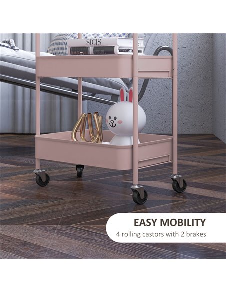 HOMCOM Three-Tier Steel Storage Trolley - Pink 850-292V00PK - pic 112323 | FastDaddyshop