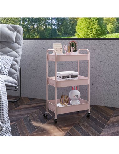 HOMCOM Three-Tier Steel Storage Trolley - Pink 850-292V00PK
