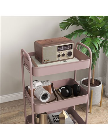 HOMCOM Three-Tier Steel Storage Trolley - Pink 850-292V00PK