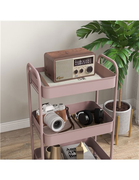 HOMCOM Three-Tier Steel Storage Trolley - Pink 850-292V00PK - pic 112326 | FastDaddyshop