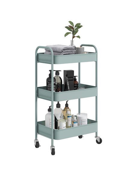 HOMCOM Three-Tier Steel Storage Trolley - Light Blue 850-292V00LB - pic 112328 | FastDaddyshop