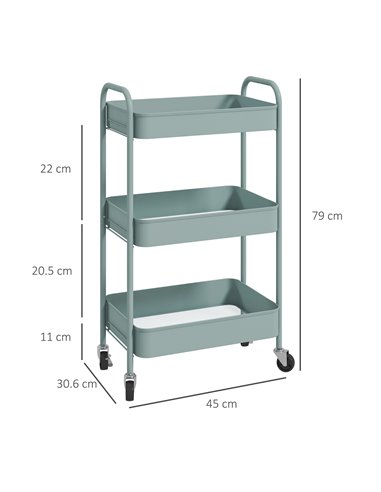HOMCOM Three-Tier Steel Storage Trolley - Light Blue 850-292V00LB