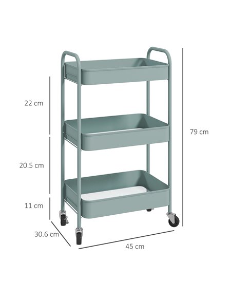 HOMCOM Three-Tier Steel Storage Trolley - Light Blue 850-292V00LB - pic 112330 | FastDaddyshop
