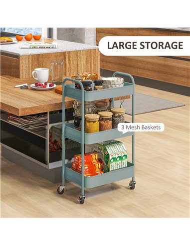 HOMCOM Three-Tier Steel Storage Trolley - Light Blue 850-292V00LB